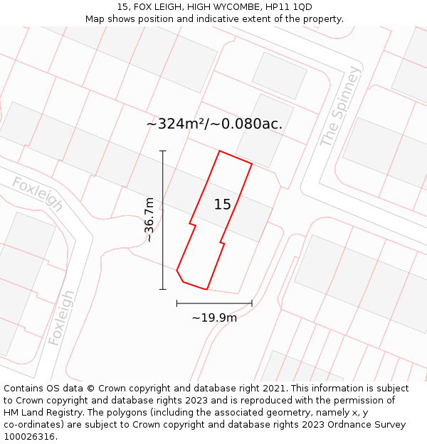 15, FOX LEIGH, HIGH WYCOMBE, HP11 1QD: Plot and title map
