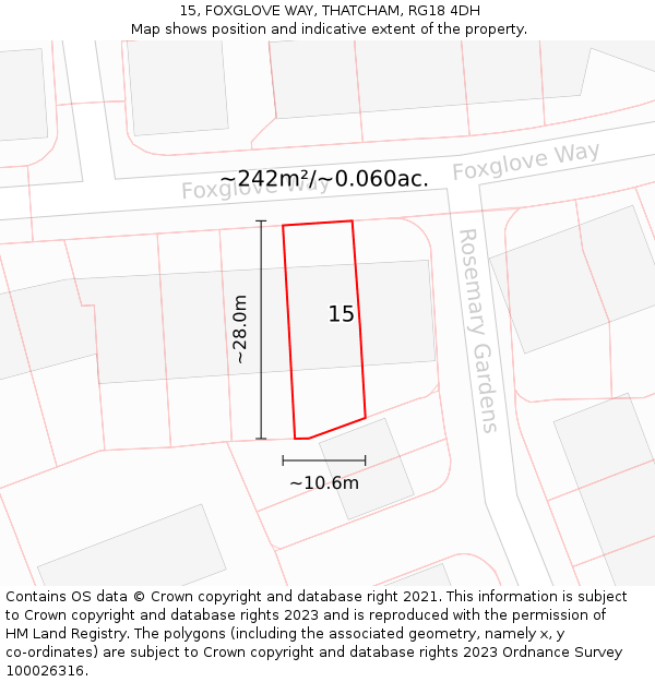 15, FOXGLOVE WAY, THATCHAM, RG18 4DH: Plot and title map