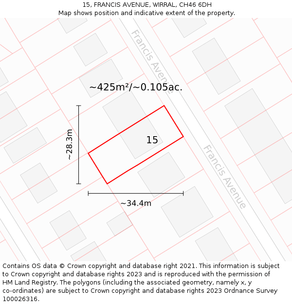 15, FRANCIS AVENUE, WIRRAL, CH46 6DH: Plot and title map