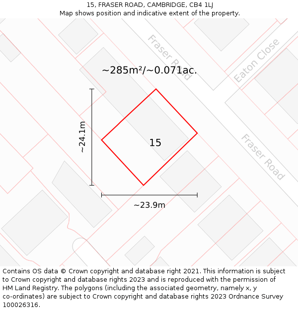 15, FRASER ROAD, CAMBRIDGE, CB4 1LJ: Plot and title map