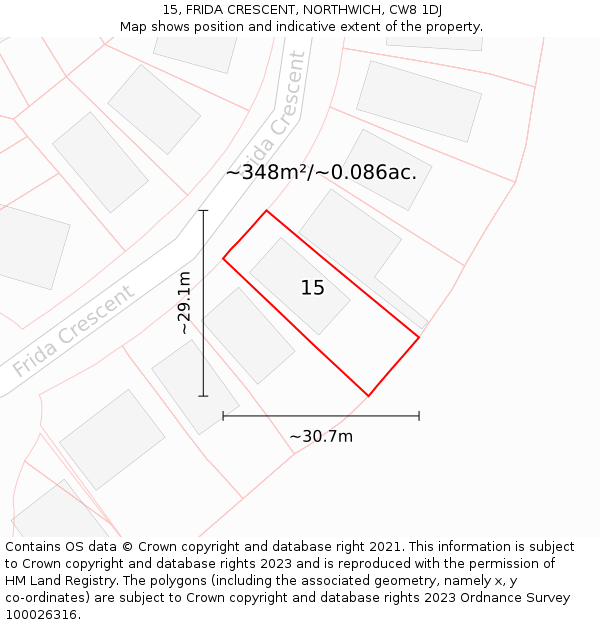 15, FRIDA CRESCENT, NORTHWICH, CW8 1DJ: Plot and title map