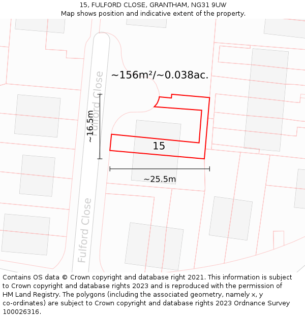 15, FULFORD CLOSE, GRANTHAM, NG31 9UW: Plot and title map