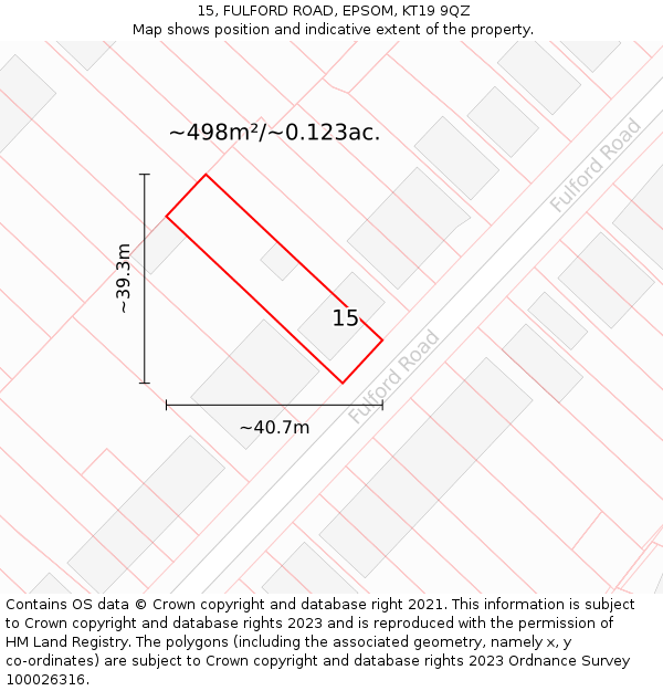 15, FULFORD ROAD, EPSOM, KT19 9QZ: Plot and title map