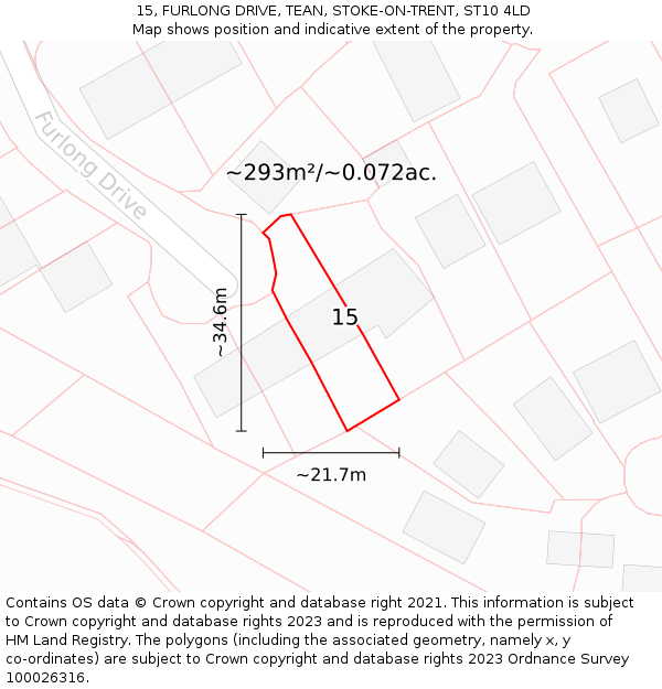 15, FURLONG DRIVE, TEAN, STOKE-ON-TRENT, ST10 4LD: Plot and title map