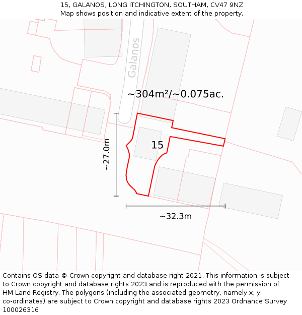 15, GALANOS, LONG ITCHINGTON, SOUTHAM, CV47 9NZ: Plot and title map