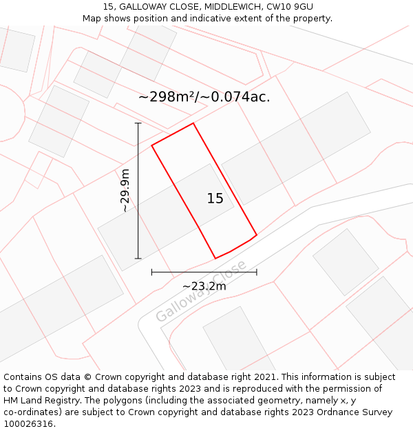 15, GALLOWAY CLOSE, MIDDLEWICH, CW10 9GU: Plot and title map