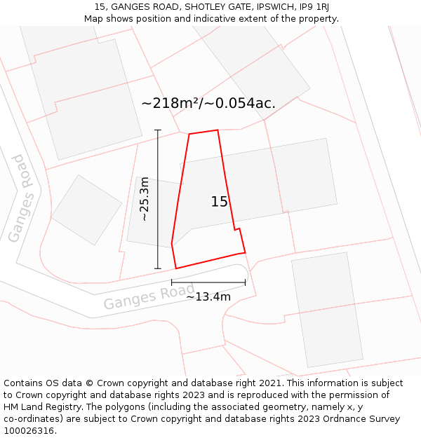 15, GANGES ROAD, SHOTLEY GATE, IPSWICH, IP9 1RJ: Plot and title map