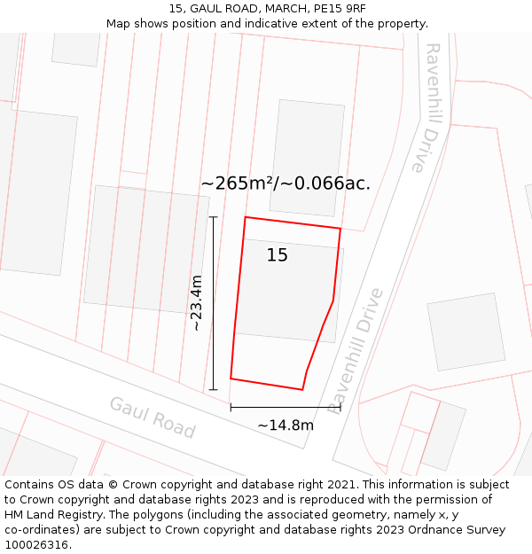 15, GAUL ROAD, MARCH, PE15 9RF: Plot and title map