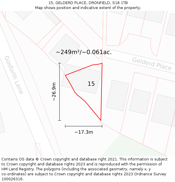 15, GELDERD PLACE, DRONFIELD, S18 1TB: Plot and title map