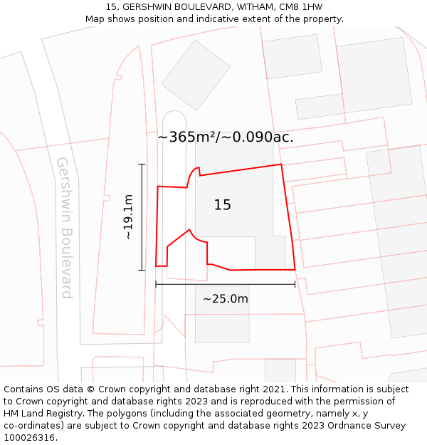 15, GERSHWIN BOULEVARD, WITHAM, CM8 1HW: Plot and title map