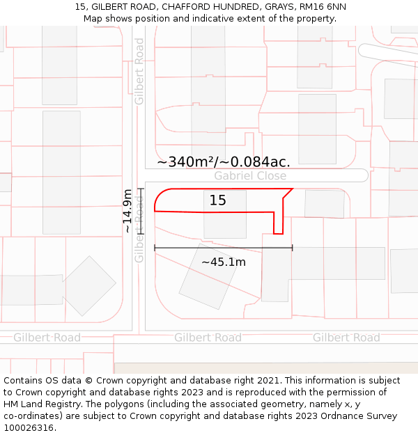 15, GILBERT ROAD, CHAFFORD HUNDRED, GRAYS, RM16 6NN: Plot and title map