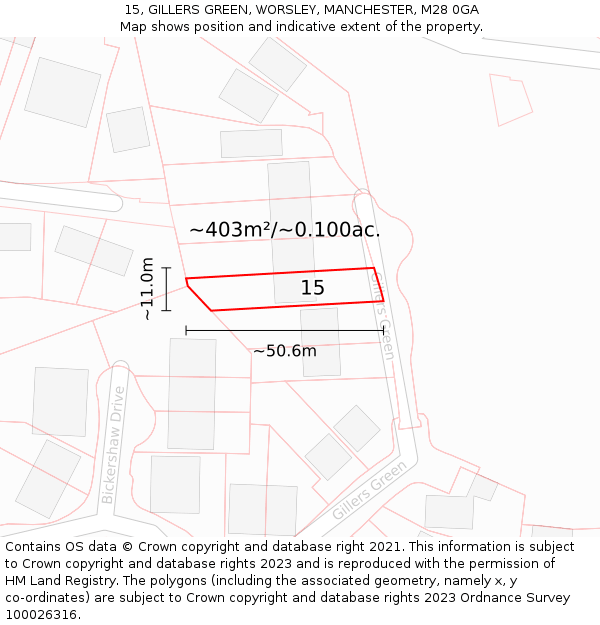 15, GILLERS GREEN, WORSLEY, MANCHESTER, M28 0GA: Plot and title map