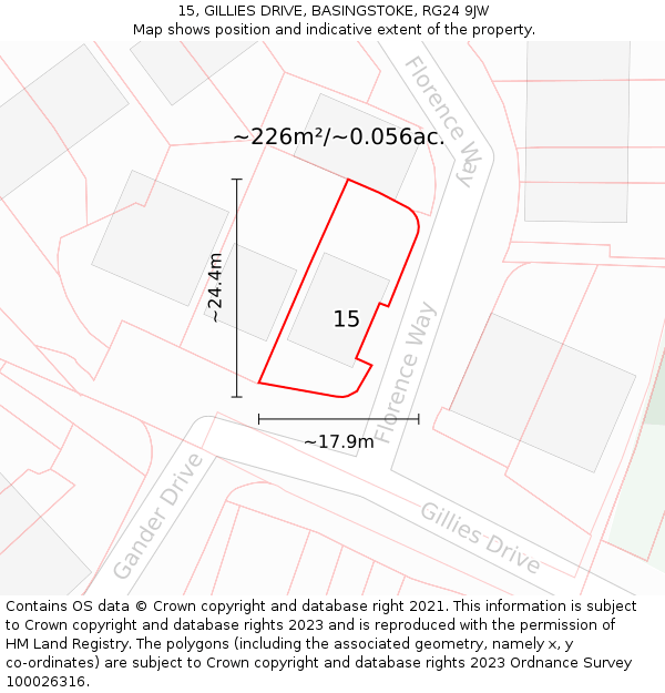 15, GILLIES DRIVE, BASINGSTOKE, RG24 9JW: Plot and title map