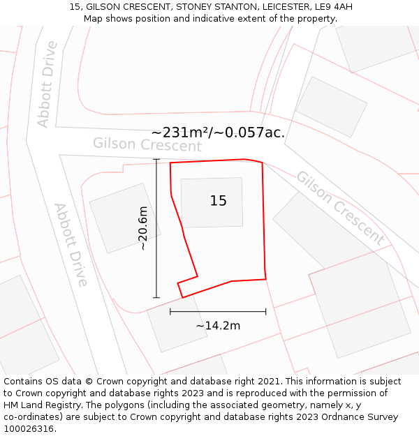 15, GILSON CRESCENT, STONEY STANTON, LEICESTER, LE9 4AH: Plot and title map