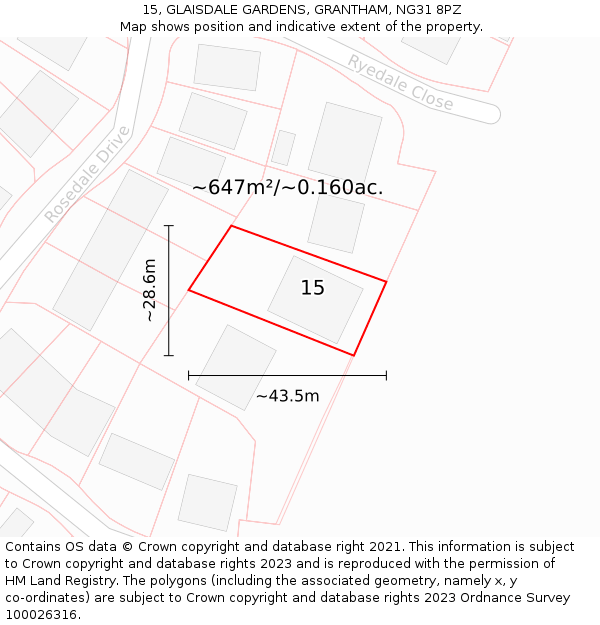 15, GLAISDALE GARDENS, GRANTHAM, NG31 8PZ: Plot and title map