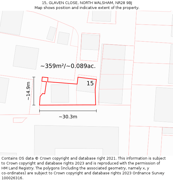 15, GLAVEN CLOSE, NORTH WALSHAM, NR28 9BJ: Plot and title map