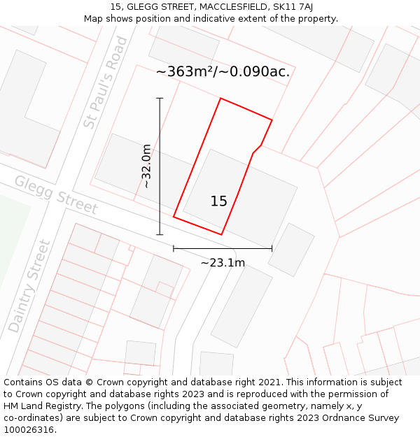 15, GLEGG STREET, MACCLESFIELD, SK11 7AJ: Plot and title map