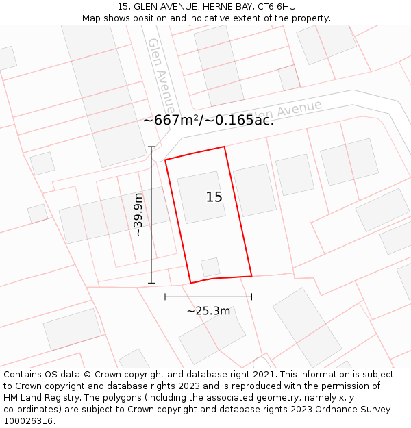 15, GLEN AVENUE, HERNE BAY, CT6 6HU: Plot and title map