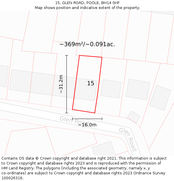 15, GLEN ROAD, POOLE, BH14 0HF: Plot and title map