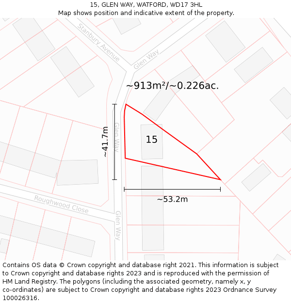 15, GLEN WAY, WATFORD, WD17 3HL: Plot and title map