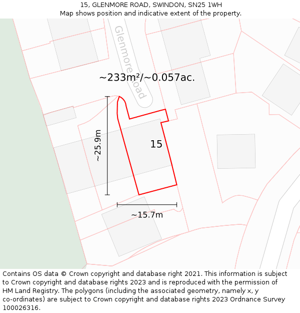 15, GLENMORE ROAD, SWINDON, SN25 1WH: Plot and title map