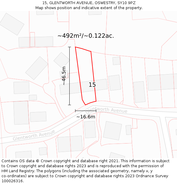 15, GLENTWORTH AVENUE, OSWESTRY, SY10 9PZ: Plot and title map