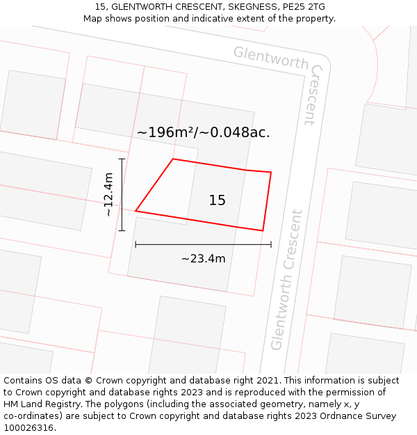 15, GLENTWORTH CRESCENT, SKEGNESS, PE25 2TG: Plot and title map