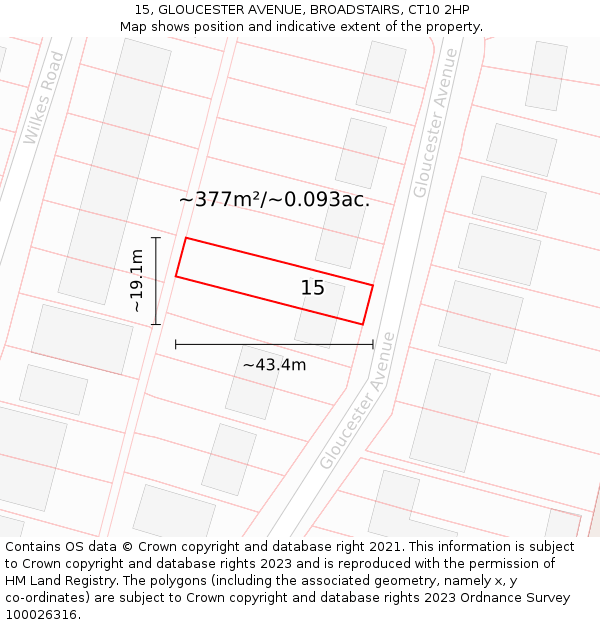 15, GLOUCESTER AVENUE, BROADSTAIRS, CT10 2HP: Plot and title map