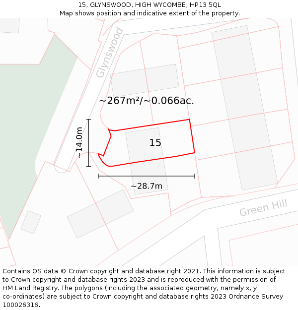 15, GLYNSWOOD, HIGH WYCOMBE, HP13 5QL: Plot and title map