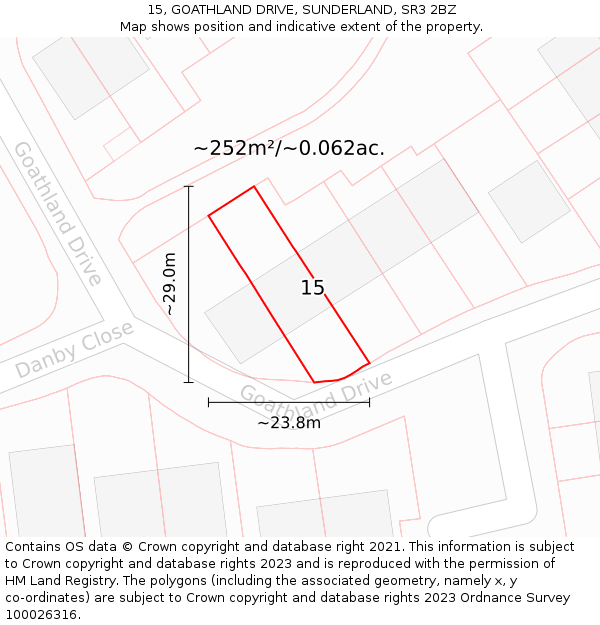 15, GOATHLAND DRIVE, SUNDERLAND, SR3 2BZ: Plot and title map