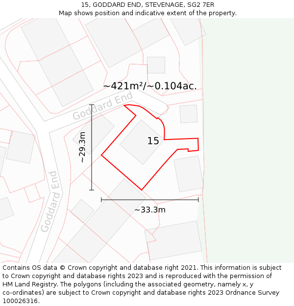 15, GODDARD END, STEVENAGE, SG2 7ER: Plot and title map