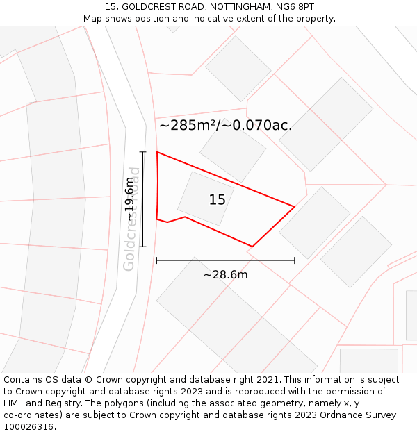 15, GOLDCREST ROAD, NOTTINGHAM, NG6 8PT: Plot and title map