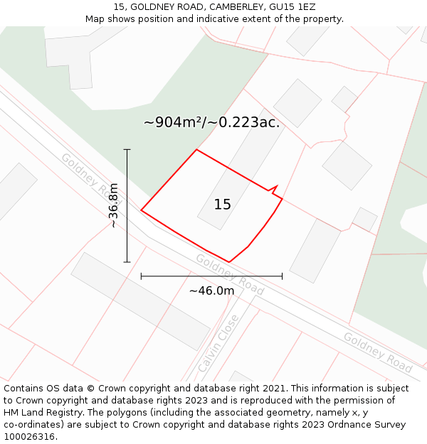 15, GOLDNEY ROAD, CAMBERLEY, GU15 1EZ: Plot and title map