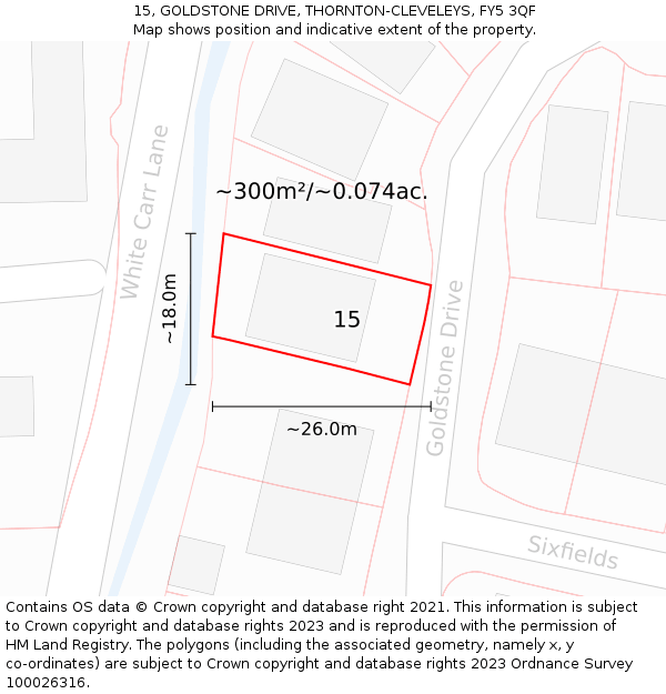 15, GOLDSTONE DRIVE, THORNTON-CLEVELEYS, FY5 3QF: Plot and title map