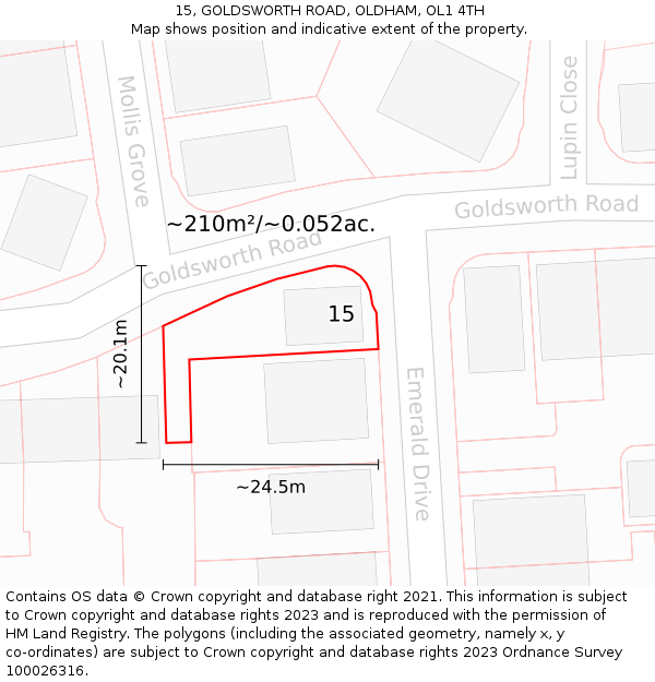 15, GOLDSWORTH ROAD, OLDHAM, OL1 4TH: Plot and title map