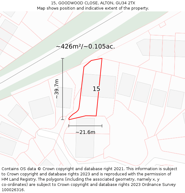 15, GOODWOOD CLOSE, ALTON, GU34 2TX: Plot and title map