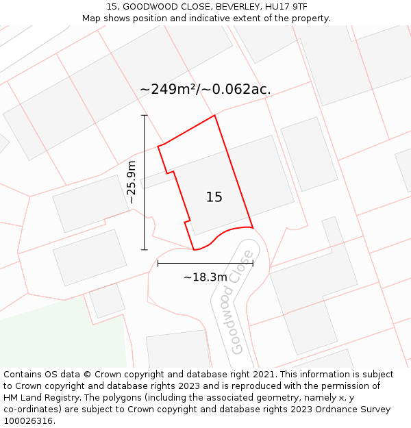 15, GOODWOOD CLOSE, BEVERLEY, HU17 9TF: Plot and title map