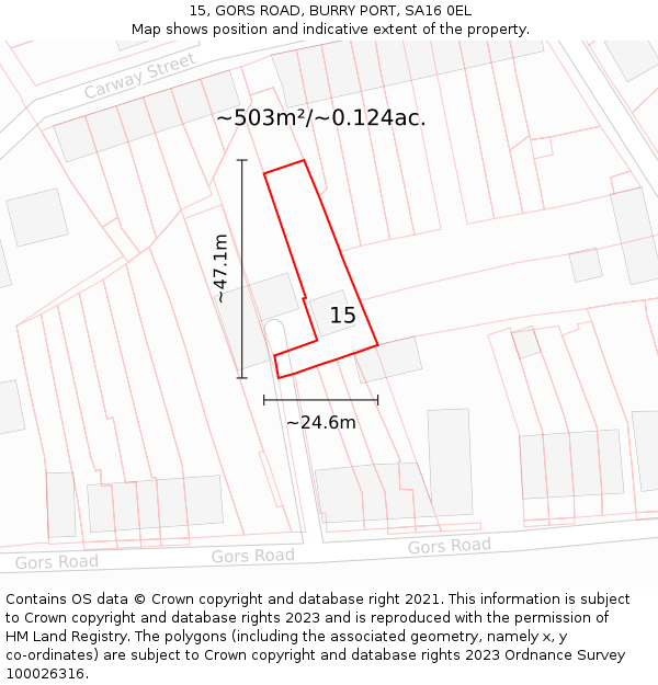 15, GORS ROAD, BURRY PORT, SA16 0EL: Plot and title map