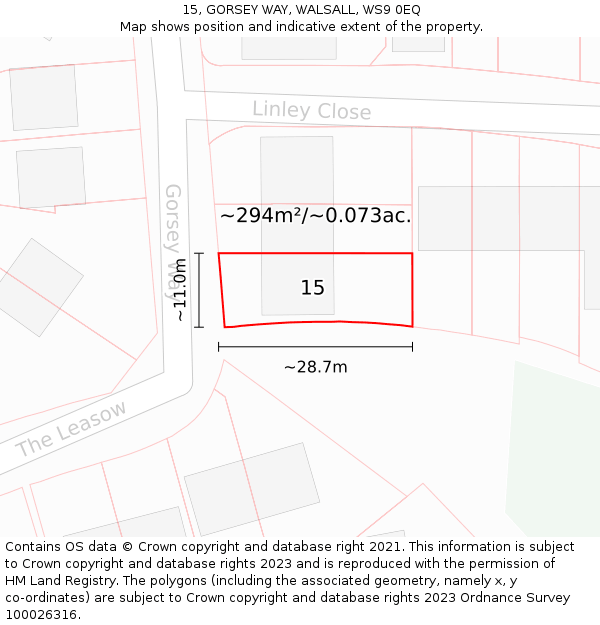 15, GORSEY WAY, WALSALL, WS9 0EQ: Plot and title map