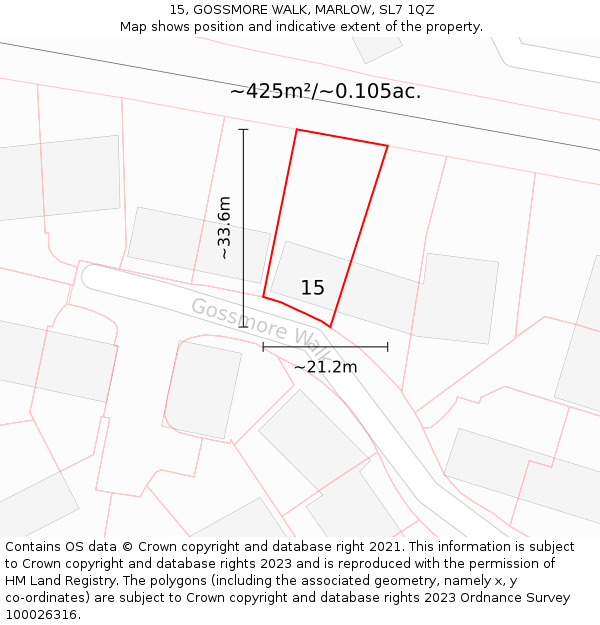 15, GOSSMORE WALK, MARLOW, SL7 1QZ: Plot and title map