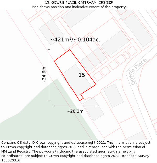 15, GOWRIE PLACE, CATERHAM, CR3 5ZF: Plot and title map