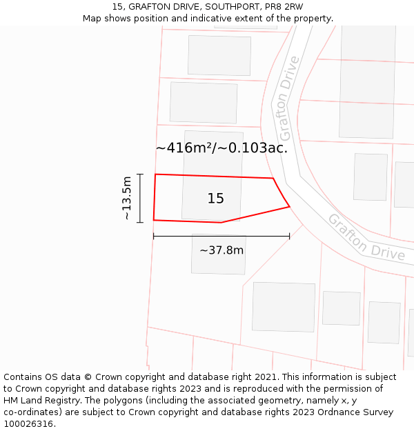 15, GRAFTON DRIVE, SOUTHPORT, PR8 2RW: Plot and title map