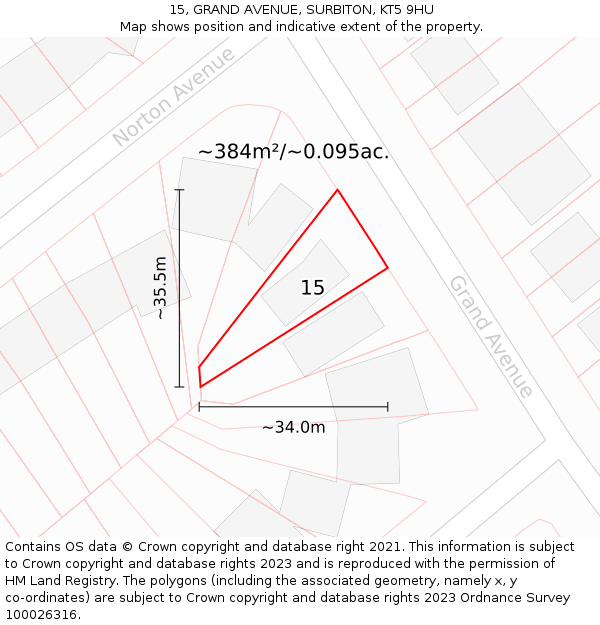 15, GRAND AVENUE, SURBITON, KT5 9HU: Plot and title map