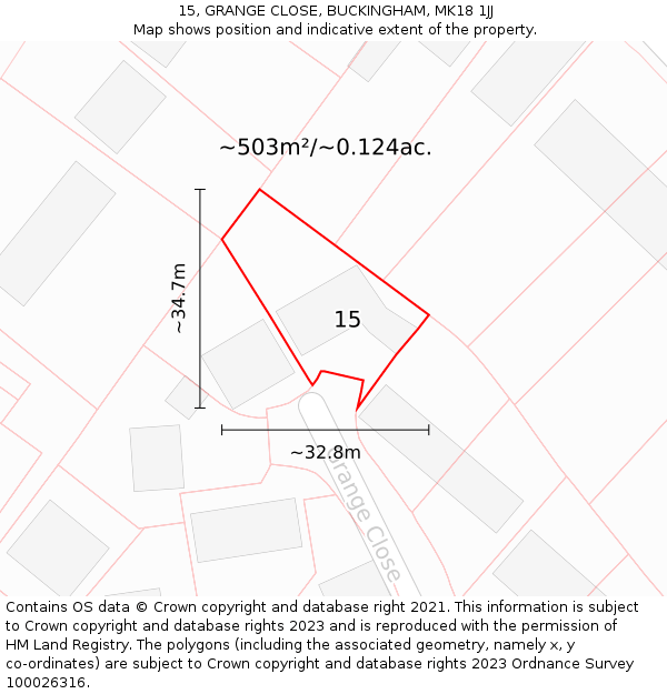 15, GRANGE CLOSE, BUCKINGHAM, MK18 1JJ: Plot and title map