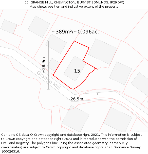 15, GRANGE MILL, CHEVINGTON, BURY ST EDMUNDS, IP29 5PQ: Plot and title map