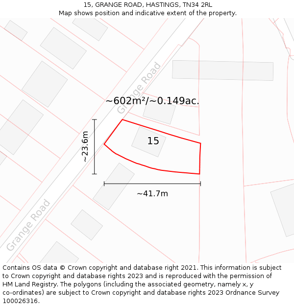 15, GRANGE ROAD, HASTINGS, TN34 2RL: Plot and title map