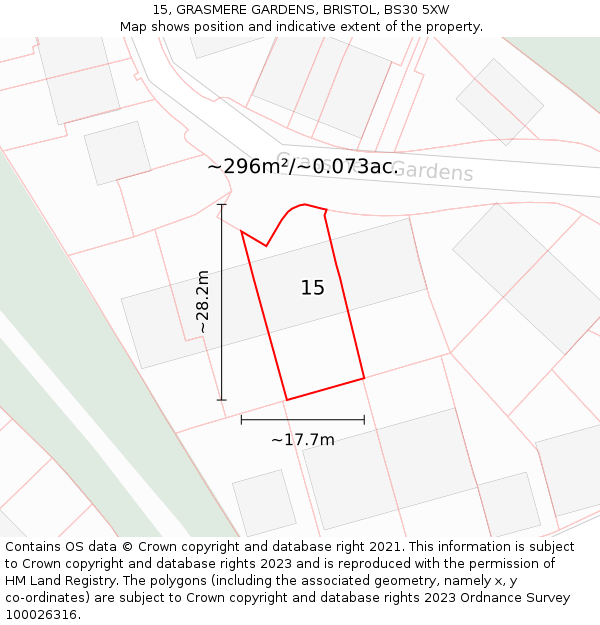 15, GRASMERE GARDENS, BRISTOL, BS30 5XW: Plot and title map