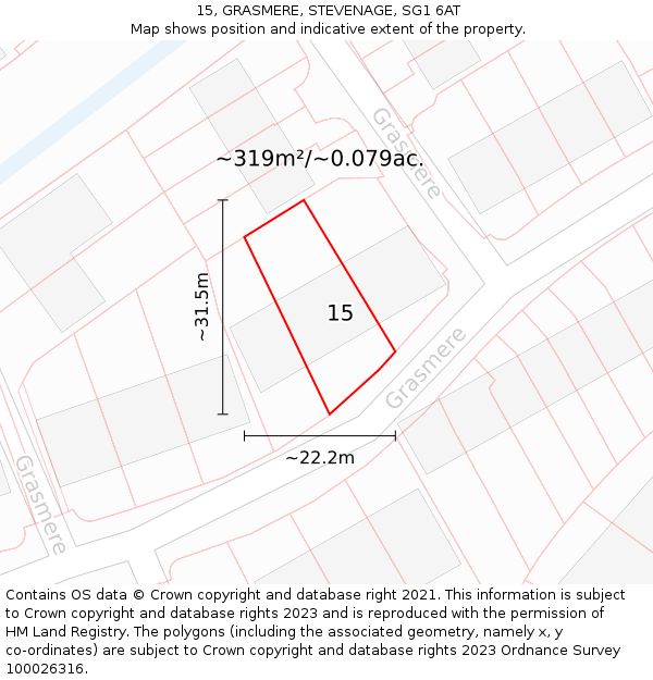 15, GRASMERE, STEVENAGE, SG1 6AT: Plot and title map