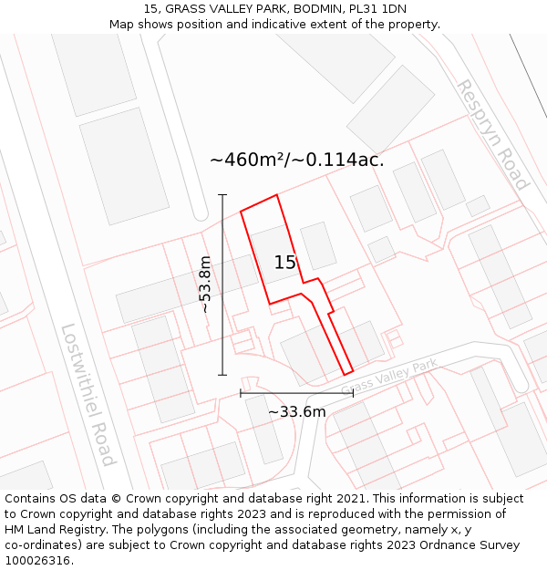 15, GRASS VALLEY PARK, BODMIN, PL31 1DN: Plot and title map