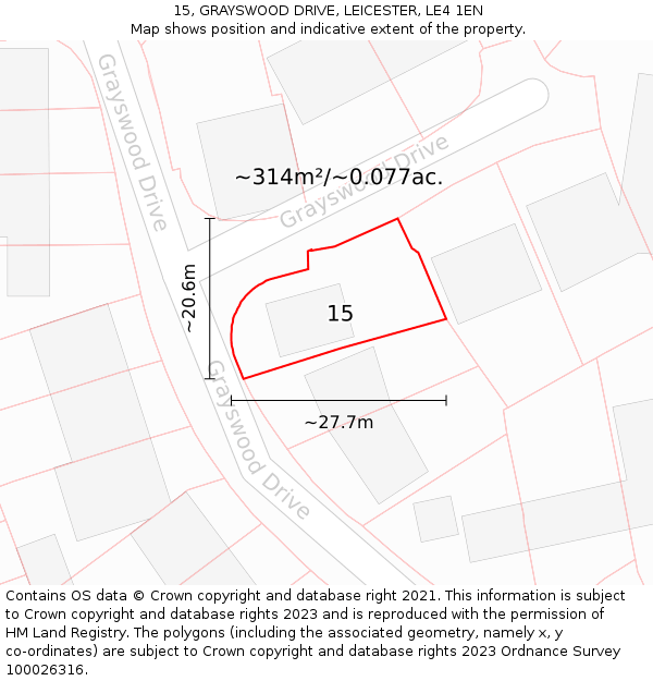 15, GRAYSWOOD DRIVE, LEICESTER, LE4 1EN: Plot and title map